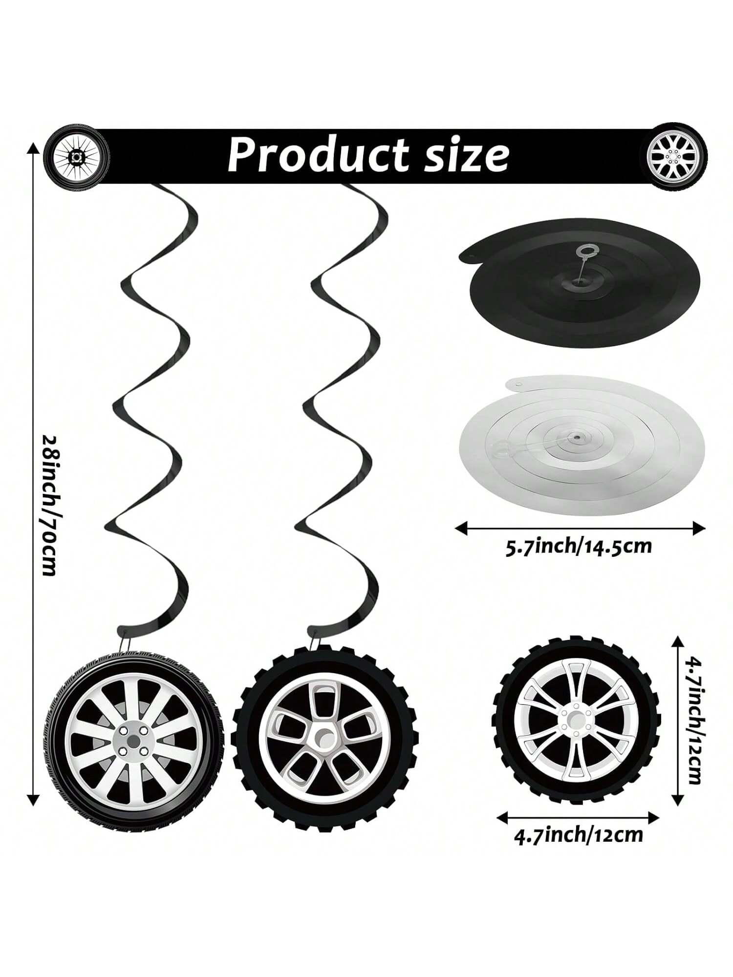60PCS Race Car Party Hanging Swirls with Tire Decorations for Birthday Parties