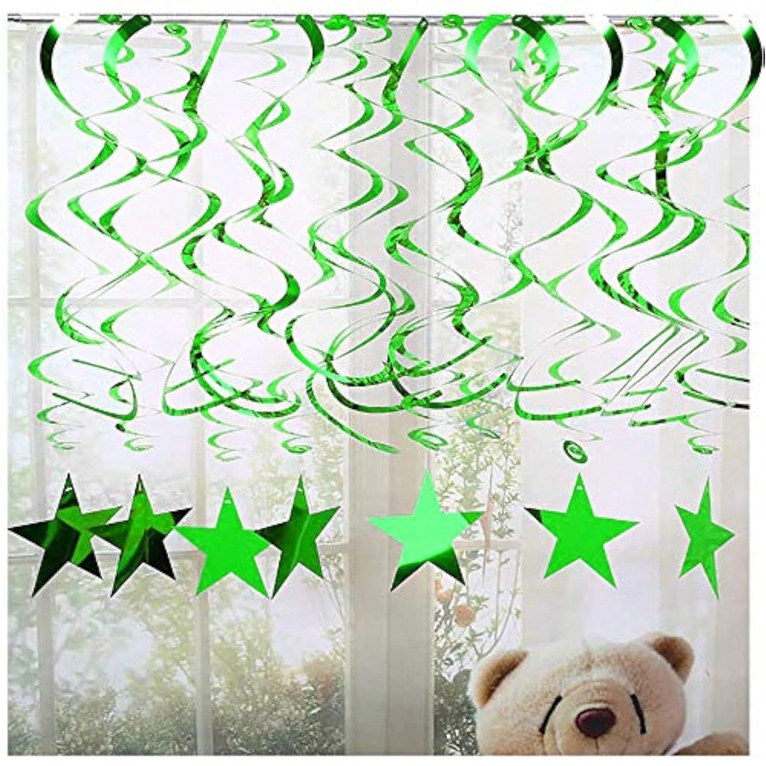 30PCS Green Star Hanging Swirls with Gold Accents for Parties & Weddings