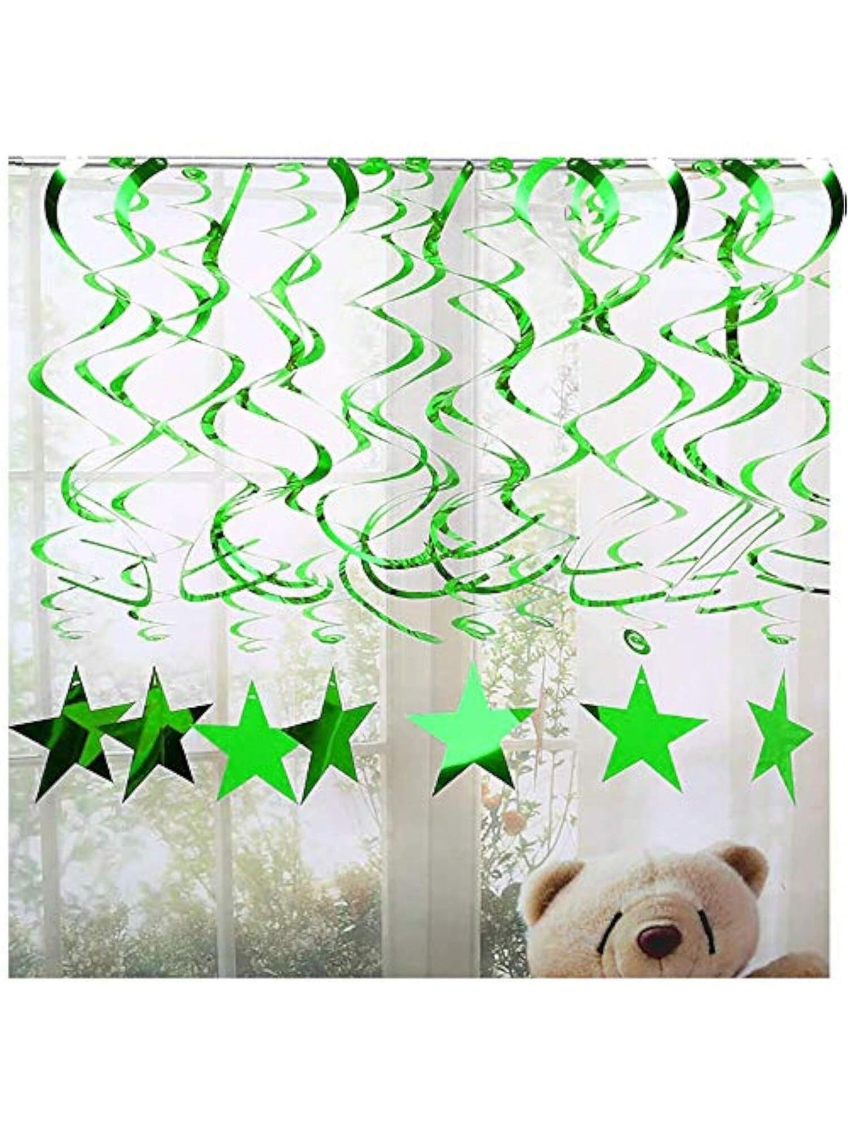 30PCS Green Star Hanging Swirls with Gold Accents for Parties & Weddings