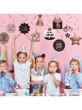 Happy 12th Birthday Hanging Foil Swirls with Cutouts Rose Gold Decor