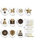 Happy 14th Birthday Hanging Foil Swirls with Cutouts Black & Gold Decor