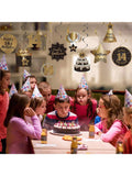 Happy 14th Birthday Hanging Foil Swirls with Cutouts Black & Gold Decor