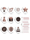 Happy 17th Birthday Hanging Foil Swirls with Cutouts Rose Gold Decor