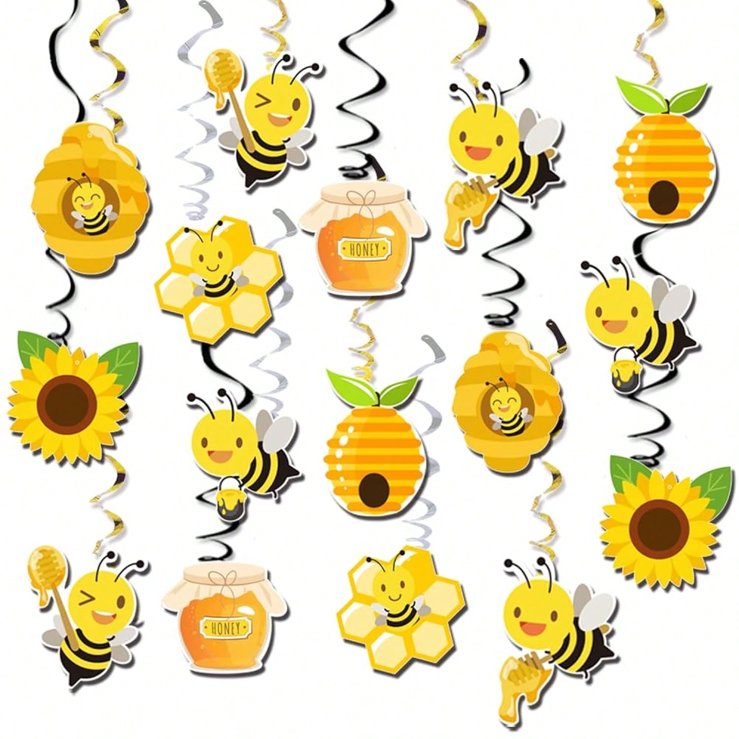 32PCS Honey Bumble Bee Hanging Swirls for Kids & Baby Shower Parties