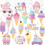 20pcs Ice Cream Party Hanging Swirls Cone Streamers for Summer Birthday Party