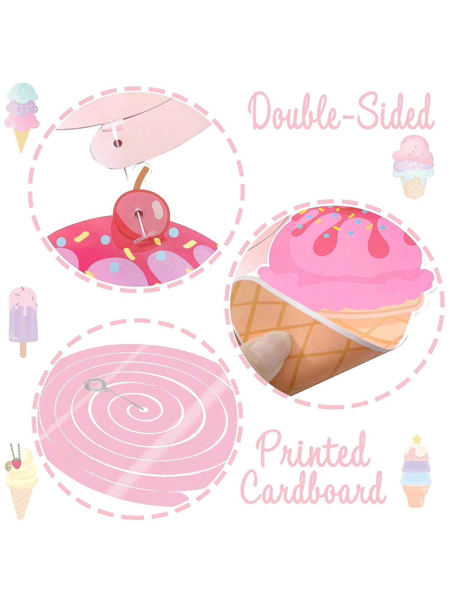 20pcs Ice Cream Party Hanging Swirls Cone Streamers for Summer Birthday Party