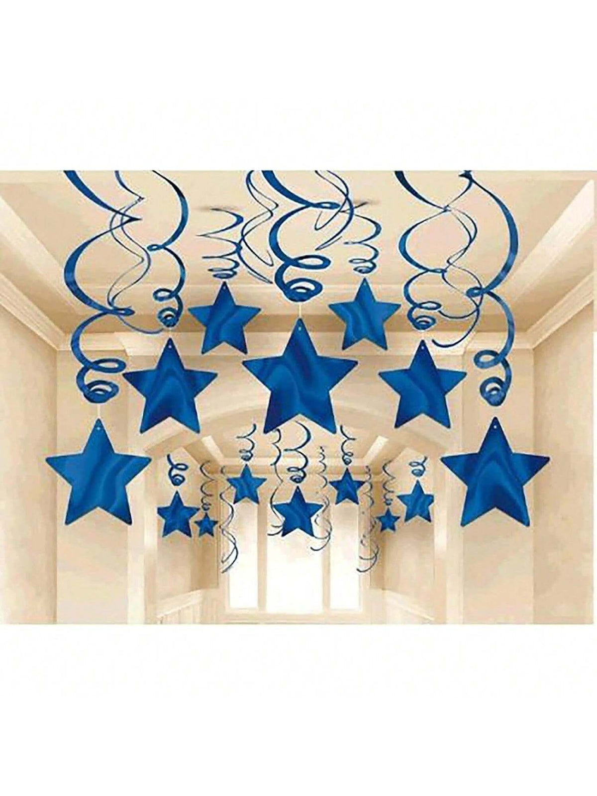 30PCS Blue Party Ceiling Swirls with Star Decorations