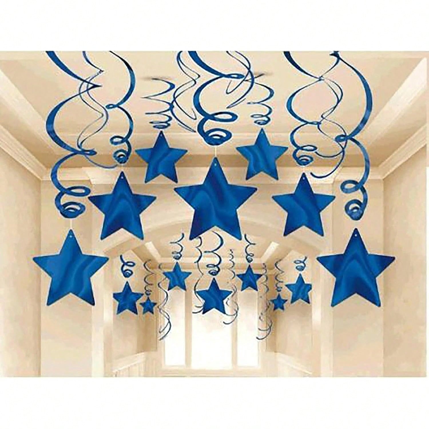 30PCS Blue Party Ceiling Swirls with Star Decorations