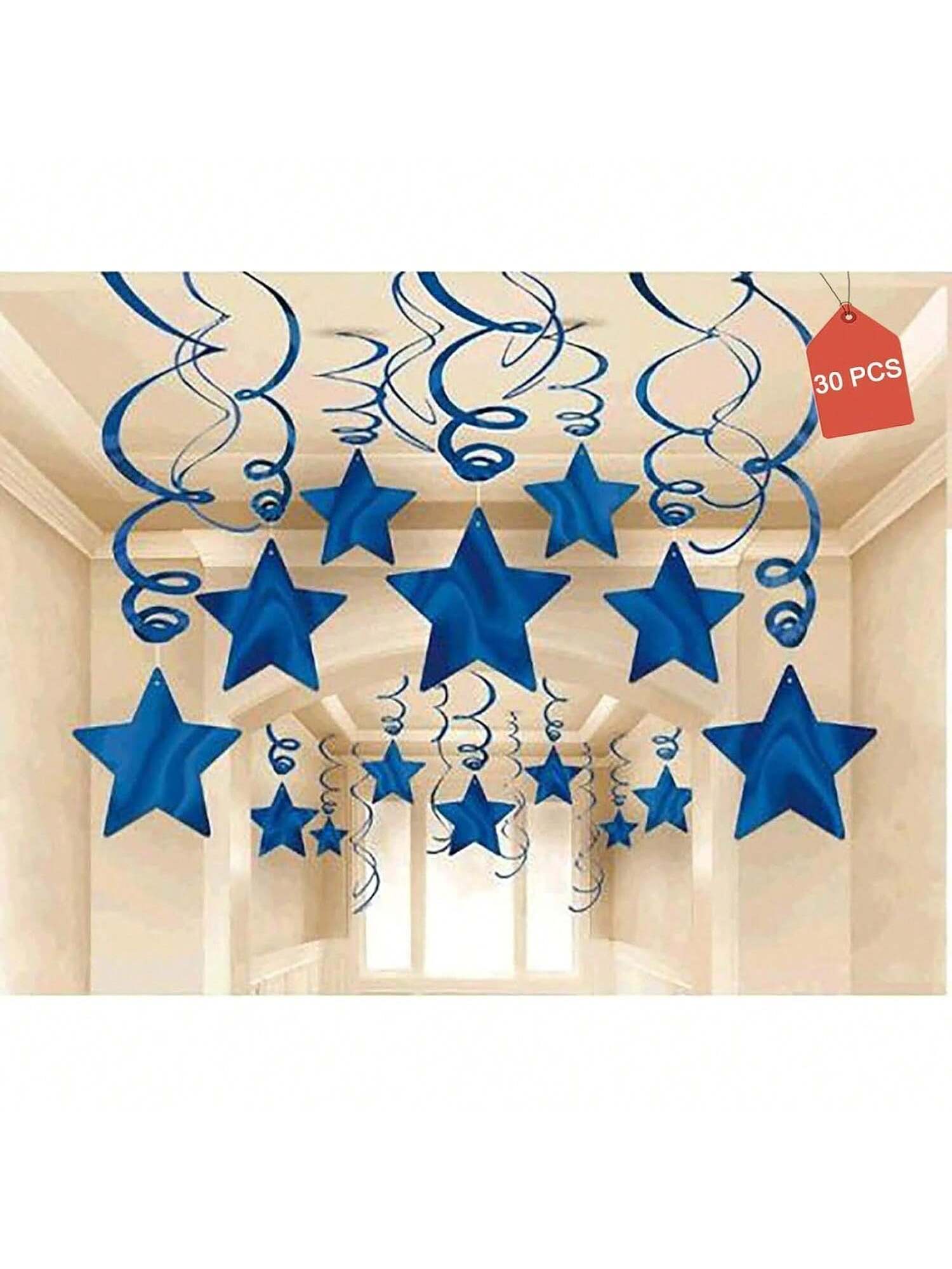 30PCS Blue Party Ceiling Swirls with Star Decorations