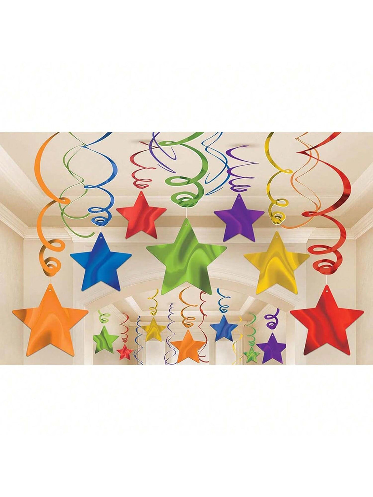 36pcs Rainbow Star Hanging Swirl Party Decorations