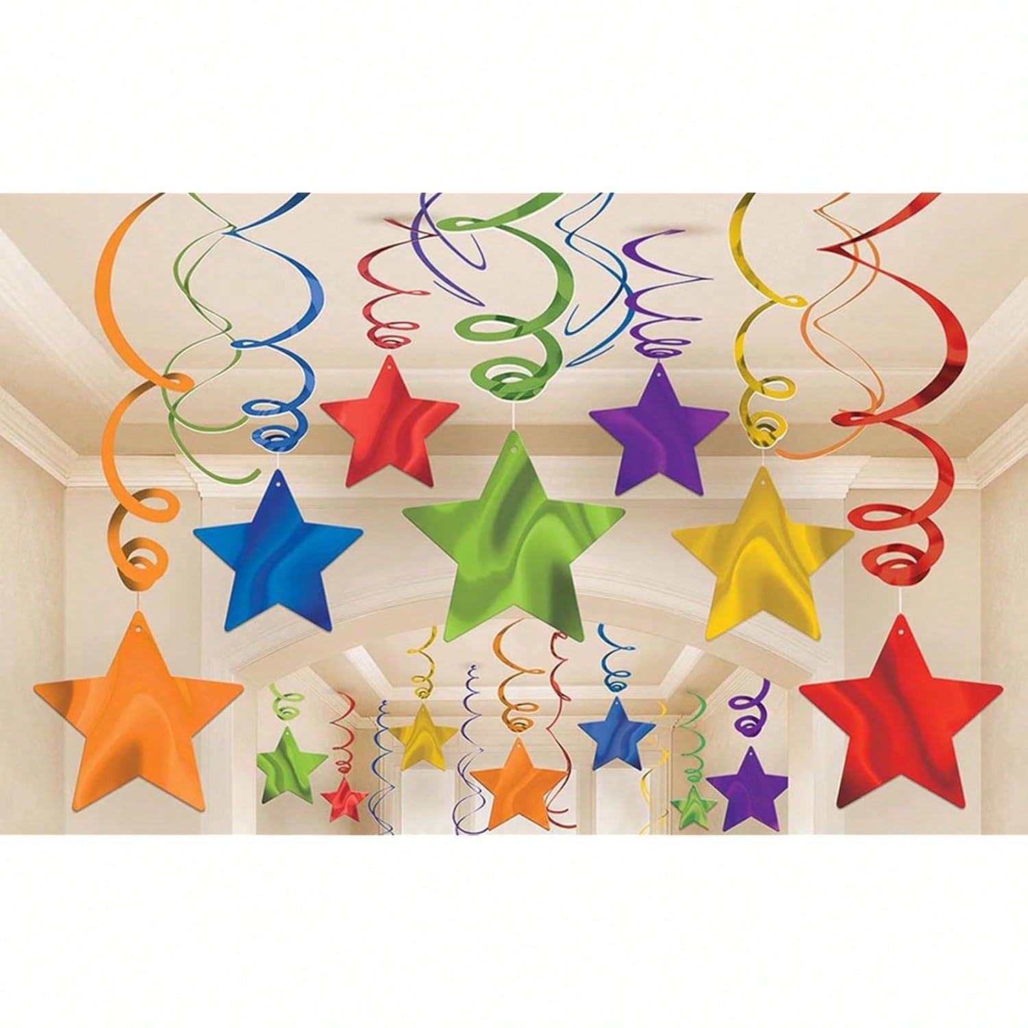 36pcs Rainbow Star Hanging Swirl Party Decorations