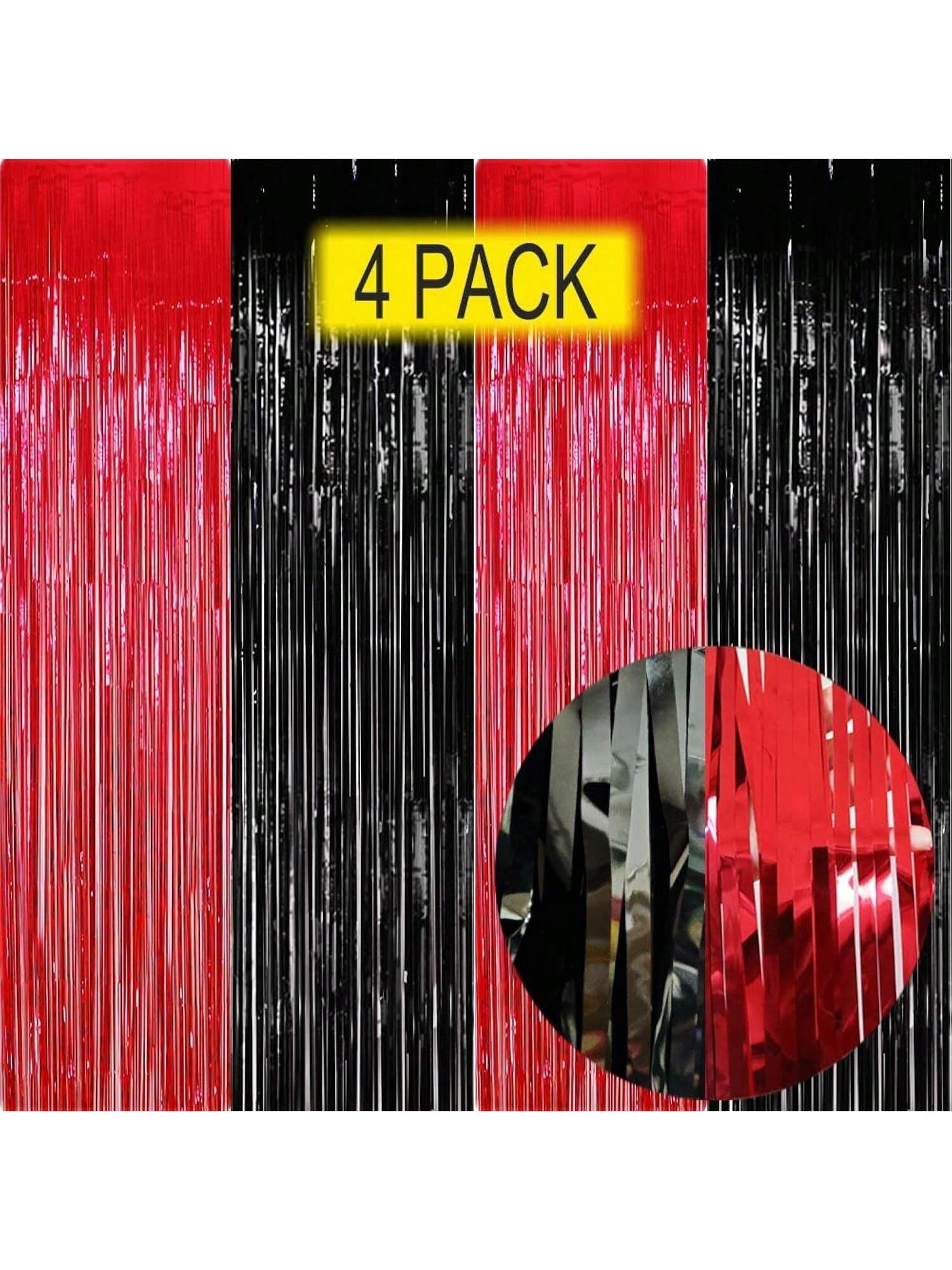Red And Black Party Decorations- 4 Pack Of 3.2X8.2Ft Foil Fringe Curtains For Graduation Party Decorations 2024 Casino Theme Party Decorations Red And Black Birthday Decorations -