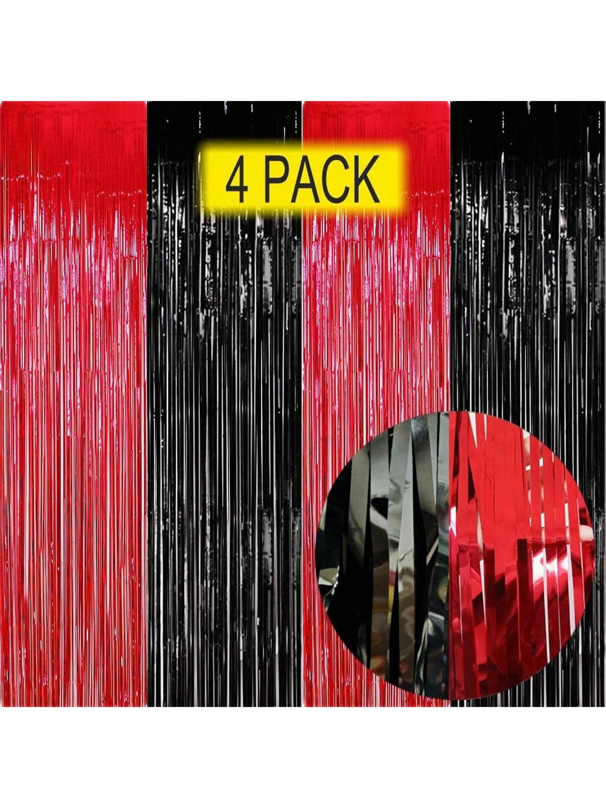 Red And Black Party Decorations- 4 Pack Of 3.2X8.2Ft Foil Fringe Curtains For Graduation Party Decorations 2024 Casino Theme Party Decorations Red And Black Birthday Decorations -