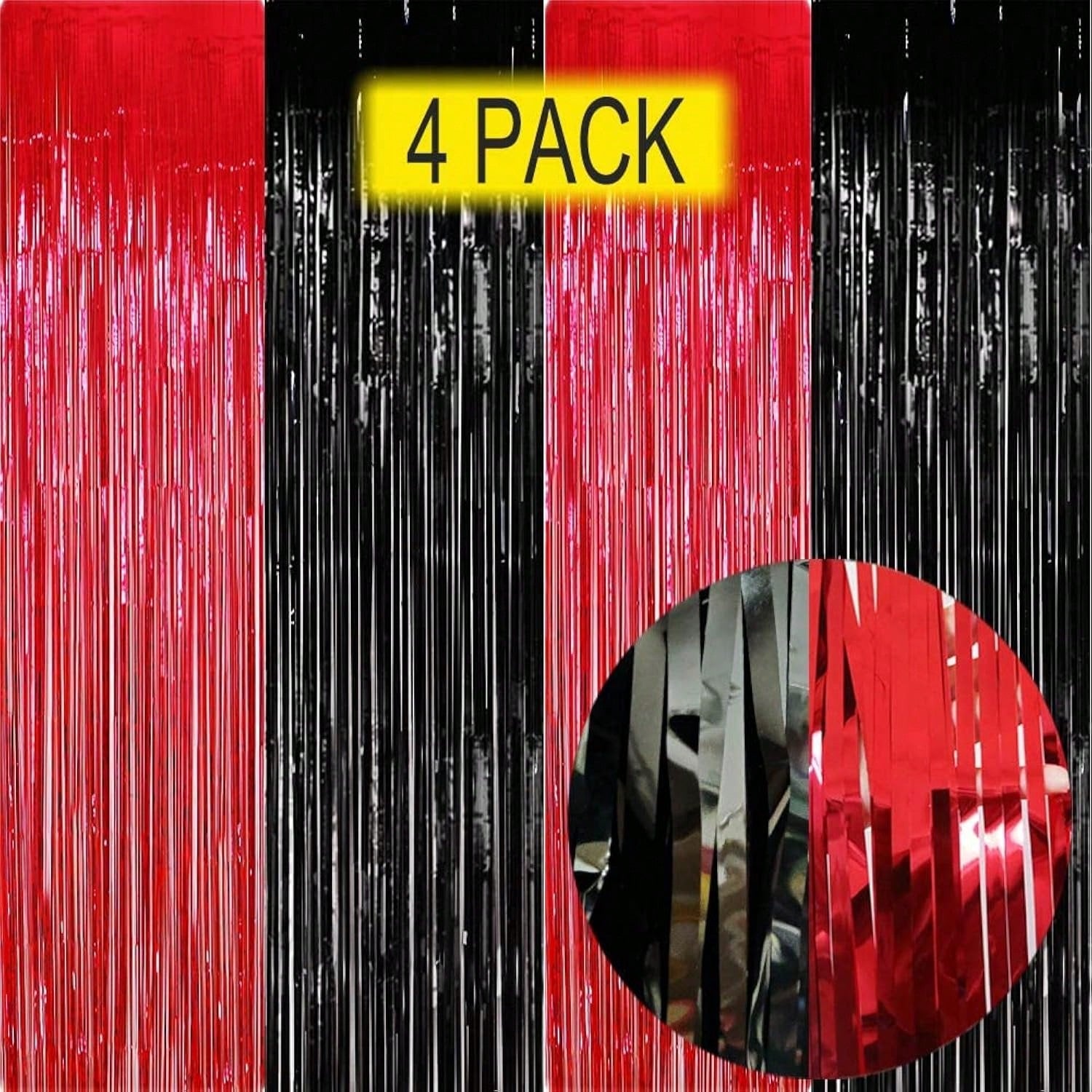 Red And Black Party Decorations- 4 Pack Of 3.2X8.2Ft Foil Fringe Curtains For Graduation Party Decorations 2024 Casino Theme Party Decorations Red And Black Birthday Decorations -