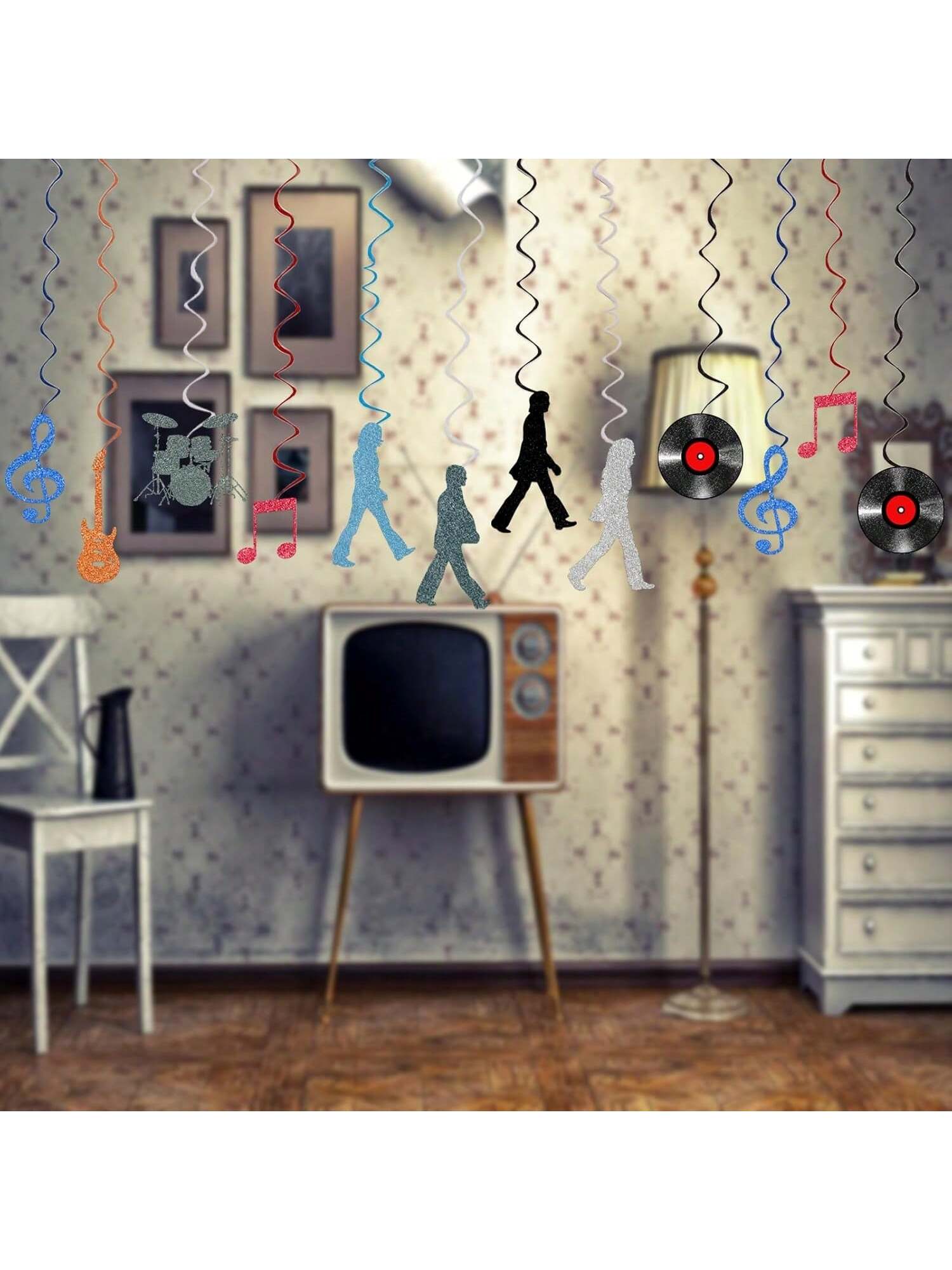 24pcs 60s Retro Rock and Roll Hanging Swirls Party Decor
