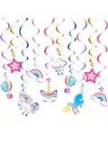 Unicorn Hanging Swirls 21pcs Rainbow Ceiling Decorations for Birthday Party