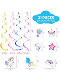 Unicorn Hanging Swirls 21pcs Rainbow Ceiling Decorations for Birthday Party