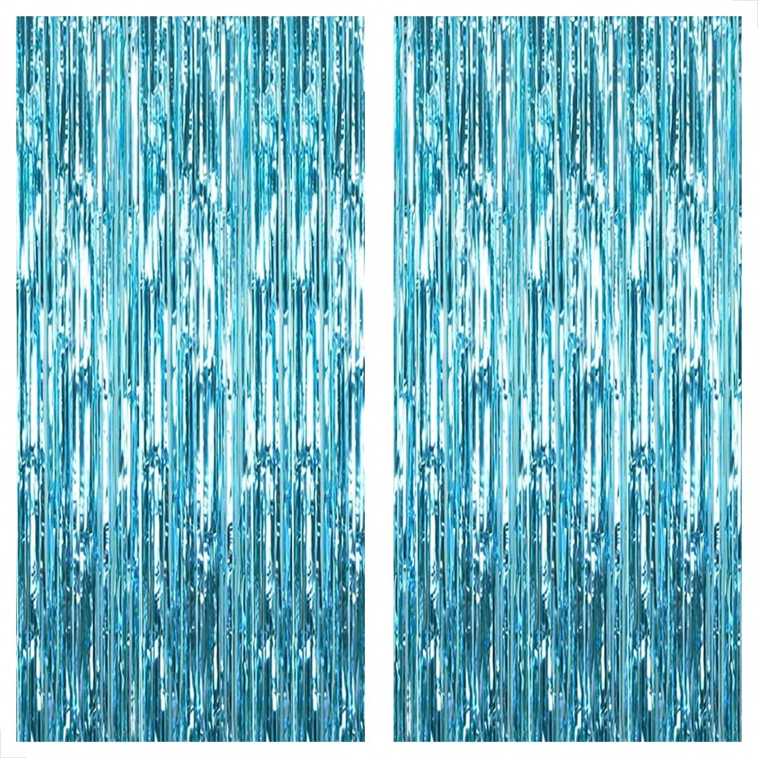 XL Blue Foil Fringe Curtain 6.4x8 ft Pack of 2 Ocean Mermaid Party Decor