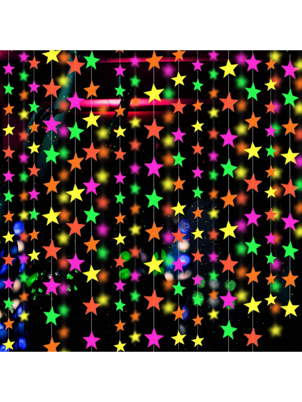 110ft UV Neon Star Paper Streamers Glow Party Decorations for Birthday & Wedding