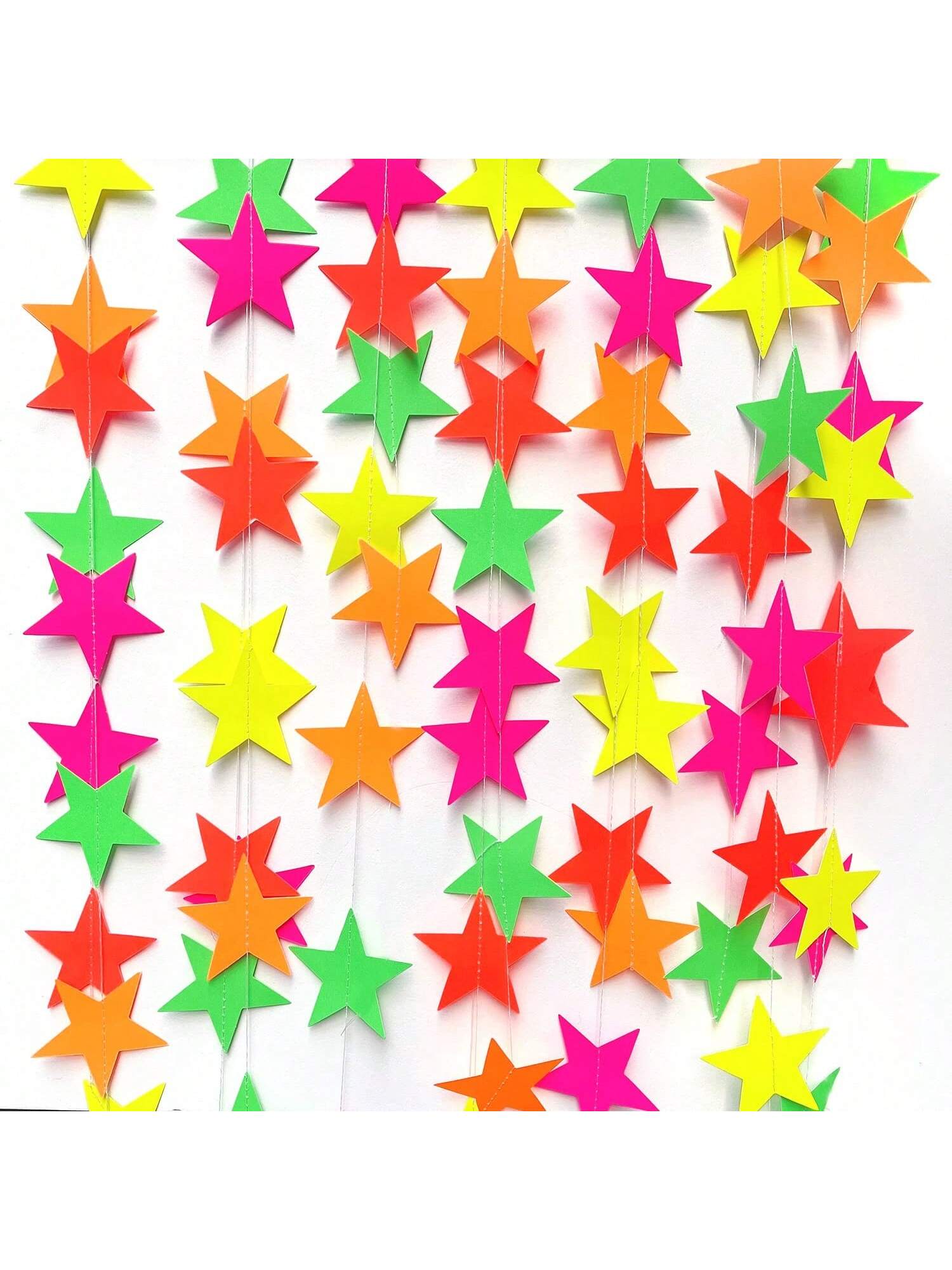 110ft UV Neon Star Paper Streamers Glow Party Decorations for Birthday & Wedding