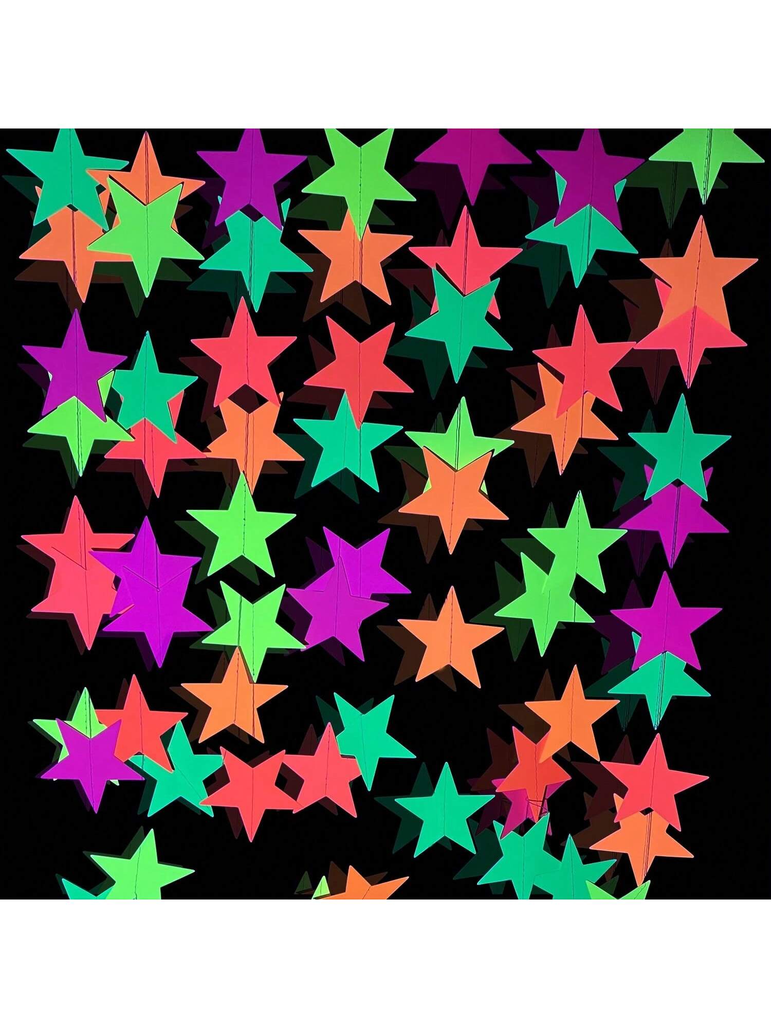 110ft UV Neon Star Paper Streamers Glow Party Decorations for Birthday & Wedding