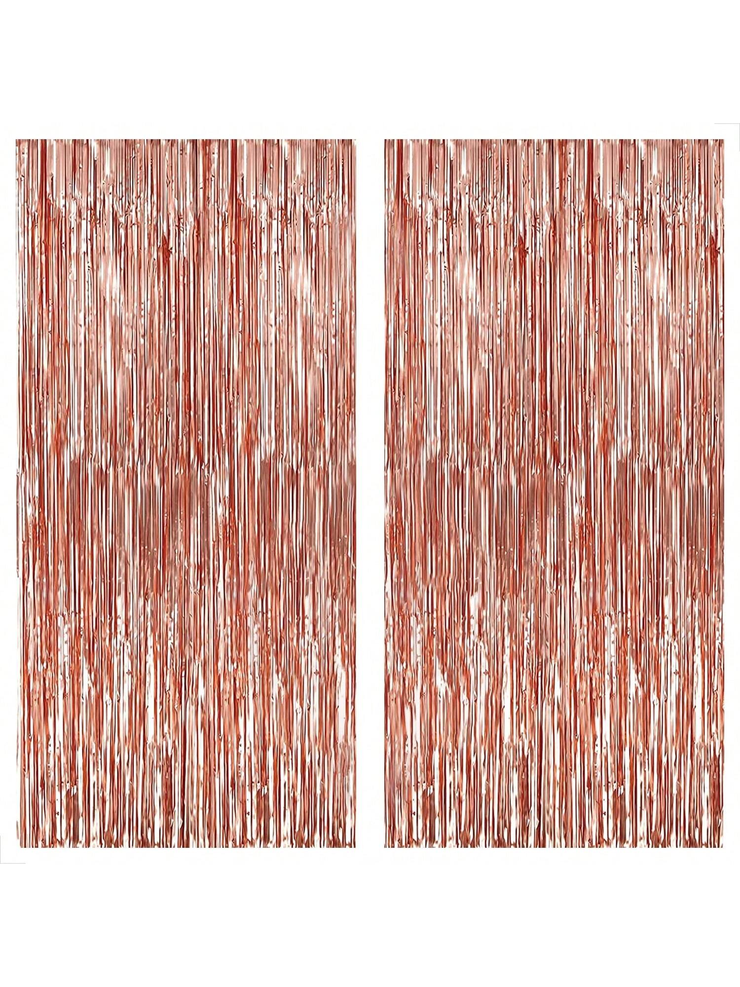 Xtralarge 6.4x8ft Rose Gold Fringe Curtain Pack of 2 for Party Decor