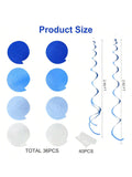 36pcs Blue Hanging Swirl Decorations Ombre Royal Blue White for Party