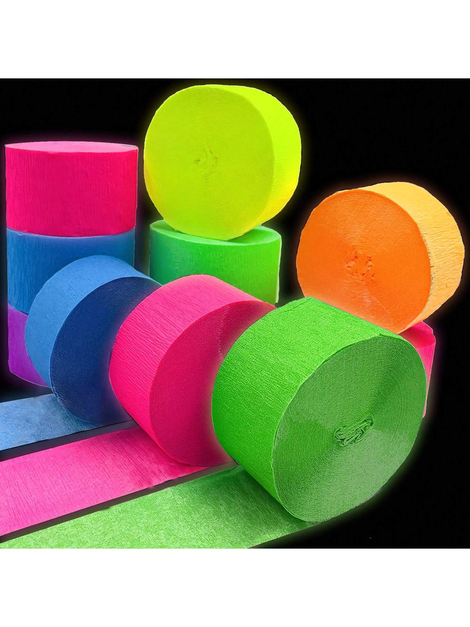 600Ft Glow Crepe Paper Streamers Neon UV Blacklight Party Decorations