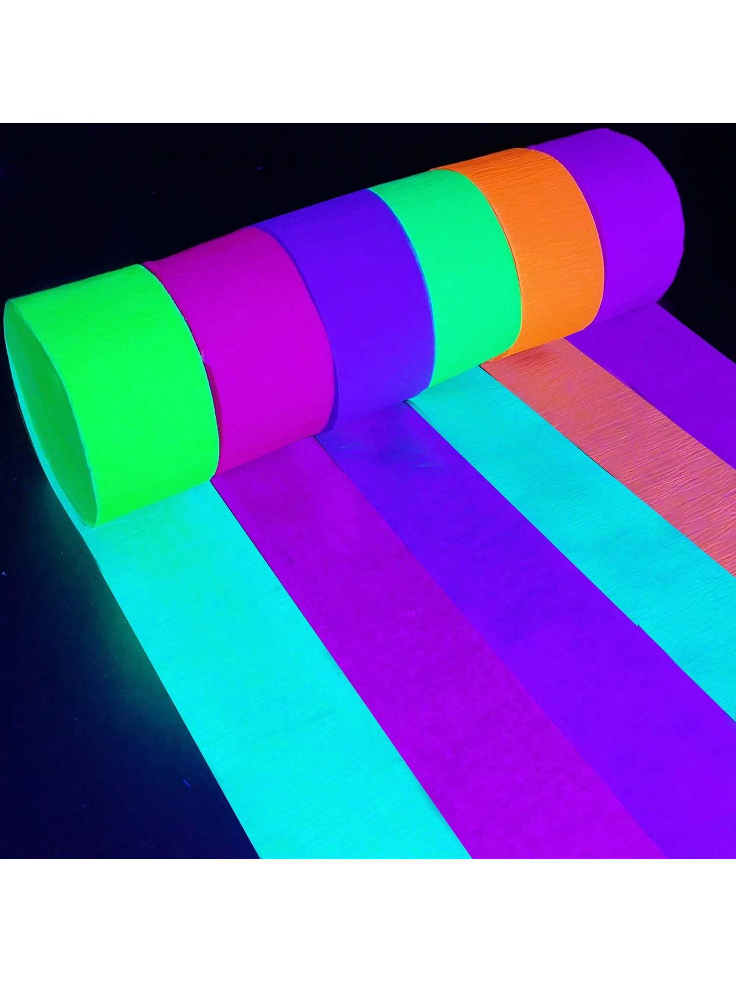 600Ft Glow Crepe Paper Streamers Neon UV Blacklight Party Decorations