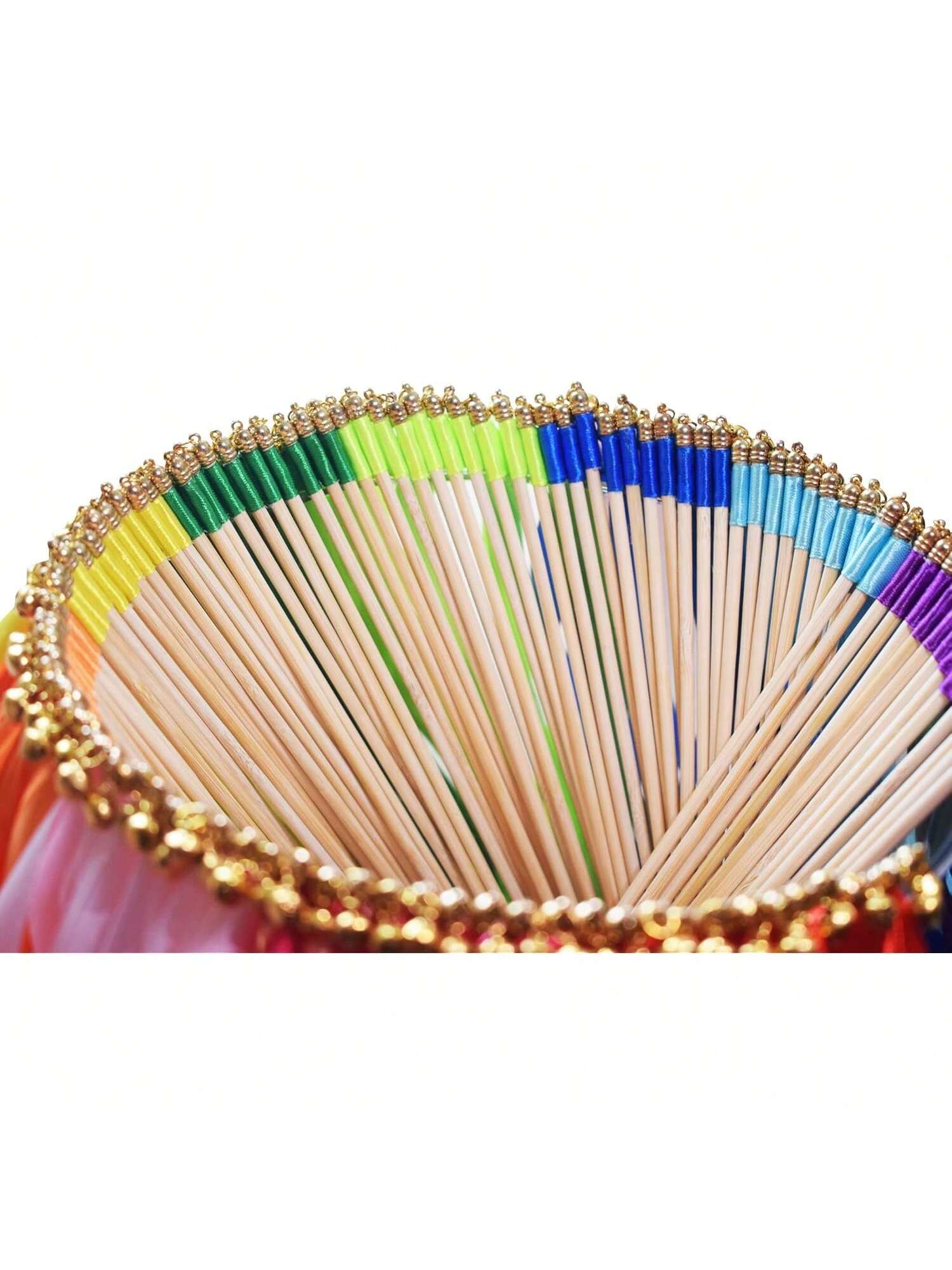 100pc Multi-Color Ribbon Wands with Gold Bells Party Streamers for Weddings