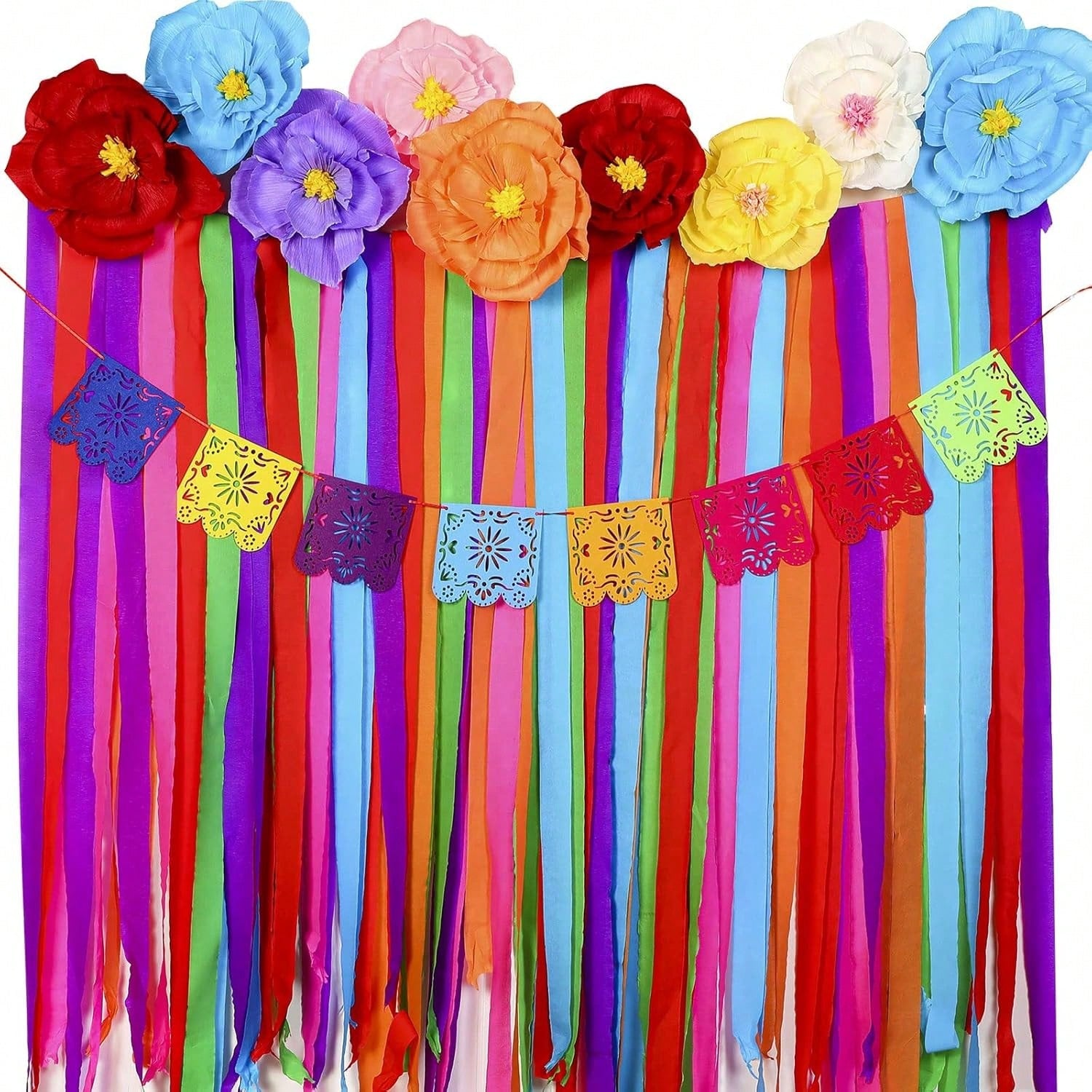 16pcs Mexican Paper Flower Party Decor with Banner and Streamer Set
