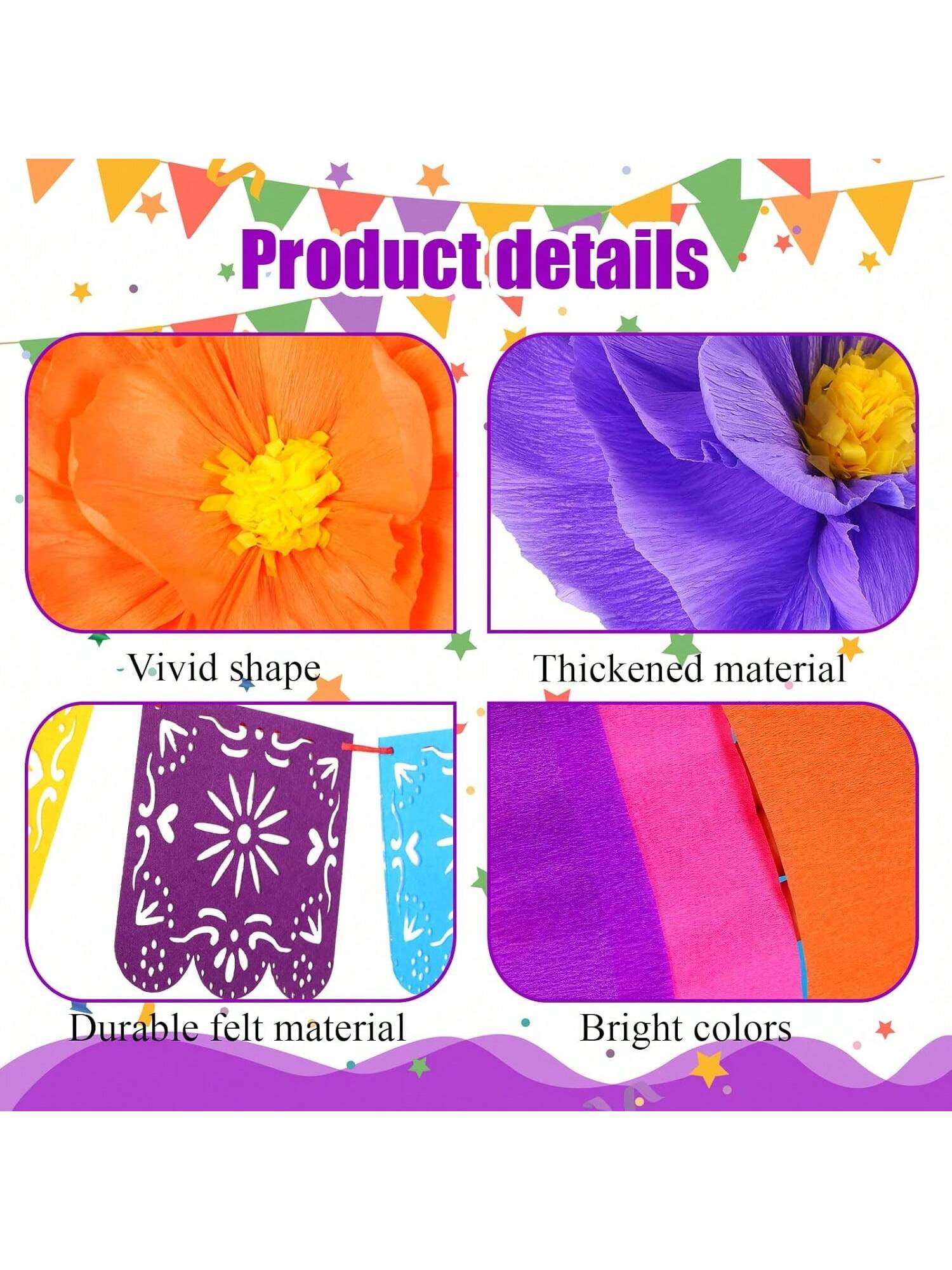 16pcs Mexican Paper Flower Party Decor with Banner and Streamer Set