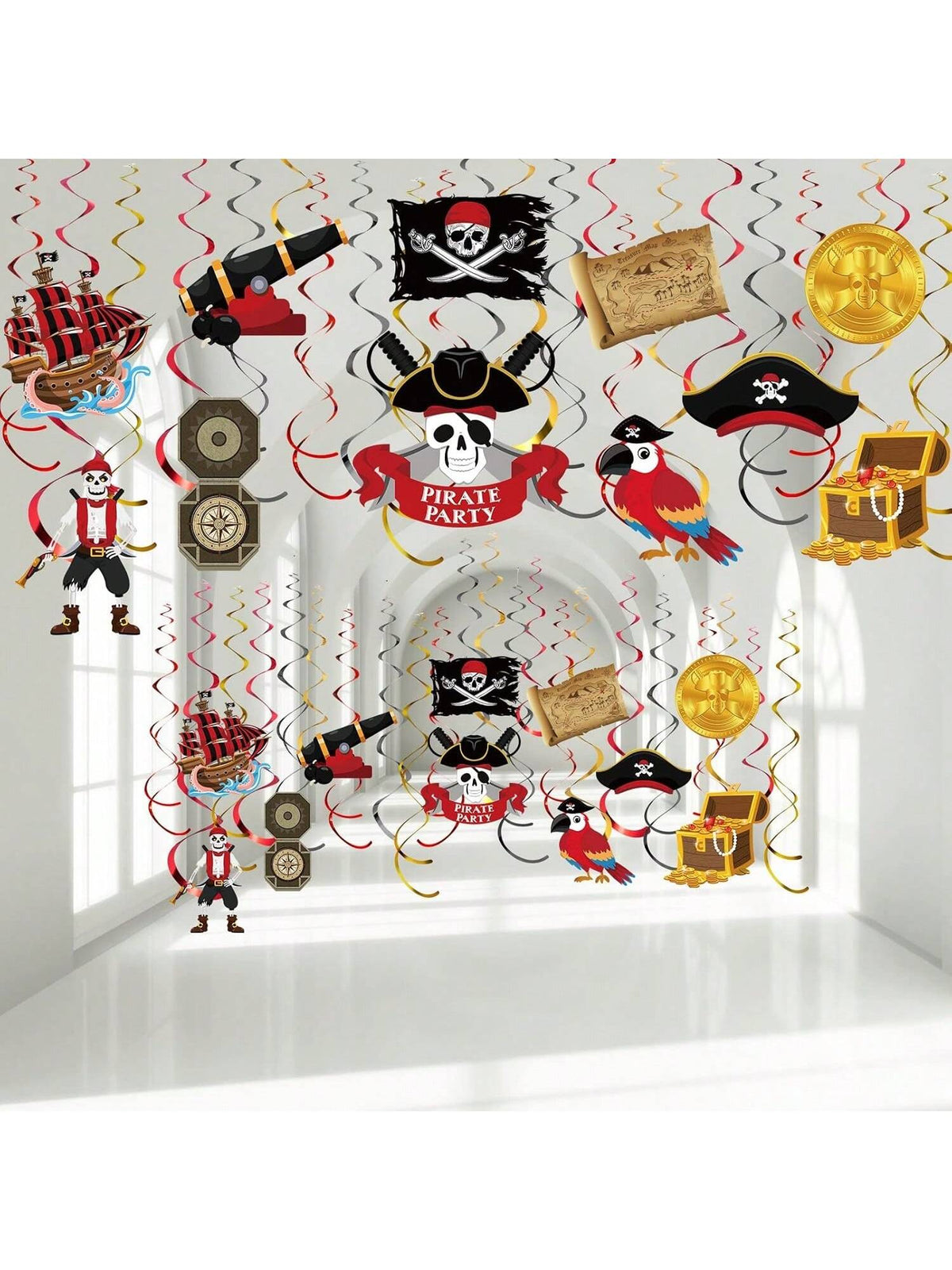 22pcs Pirate Party Hanging Swirls Ceiling Wall Streamers for Birthday