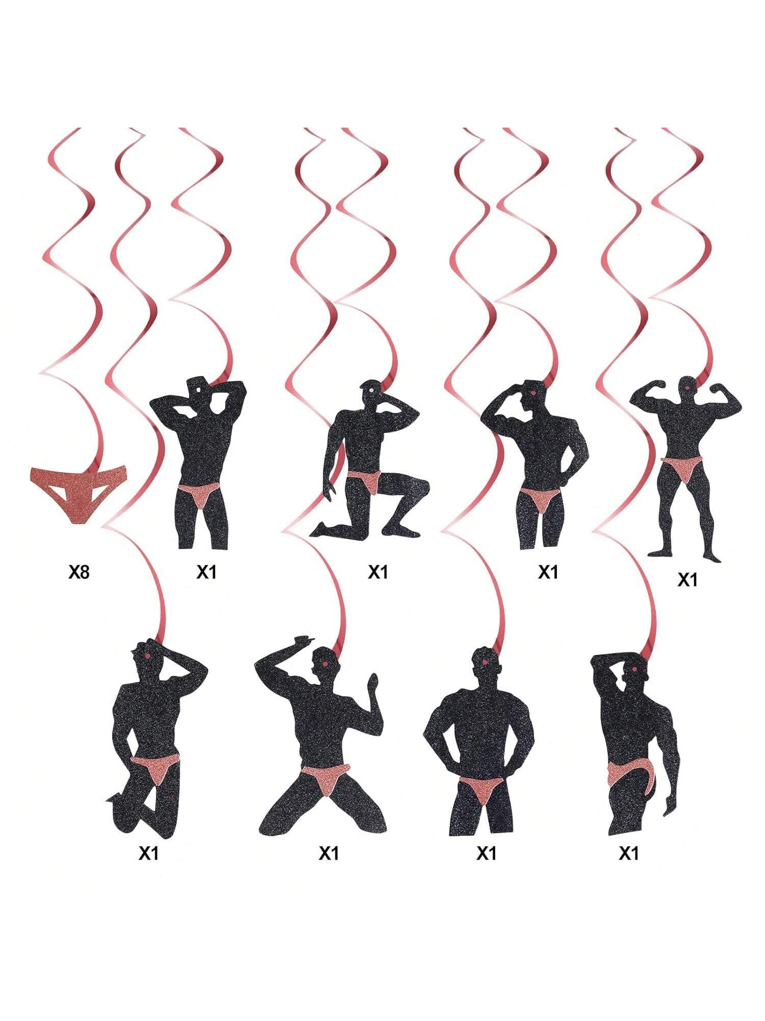 16pcs Bachelorette Party Hanging Swirls Rose Gold Funny Male Decorations