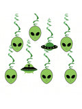 Green Alien Theme Hanging Swirls UFO Party Decorations for Kids Birthday & Shower