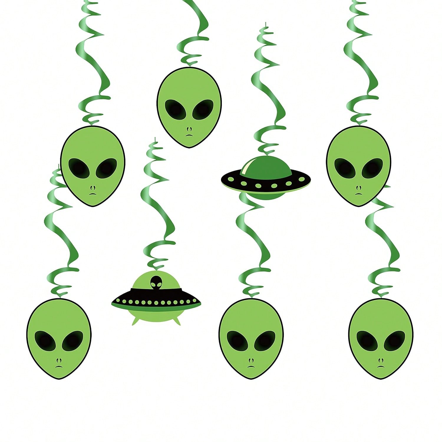 Green Alien Theme Hanging Swirls UFO Party Decorations for Kids Birthday & Shower