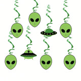 Green Alien Theme Hanging Swirls UFO Party Decorations for Kids Birthday & Shower