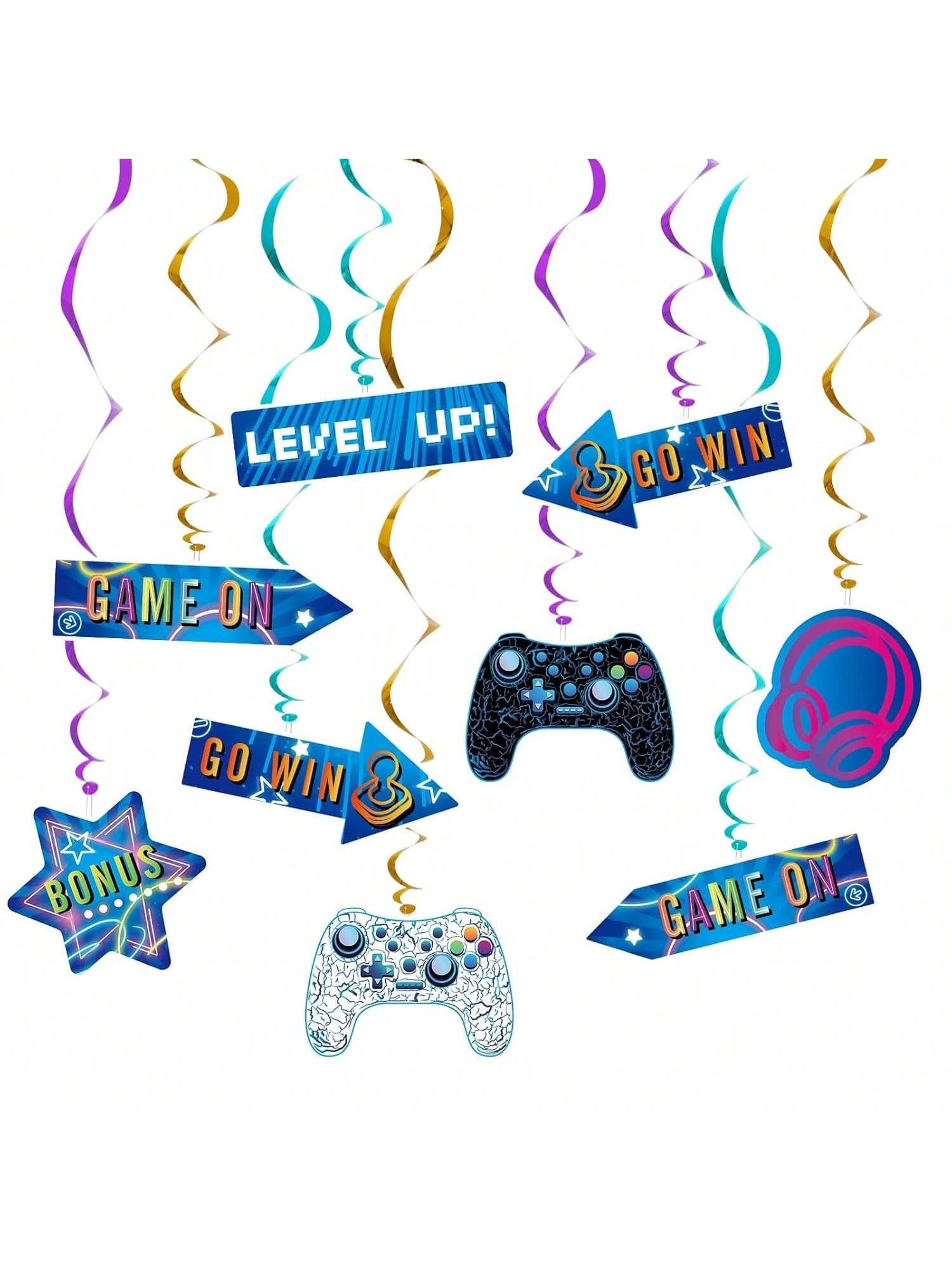 21PCS Video Game Hanging Swirls for Gamer Birthday Party Decor