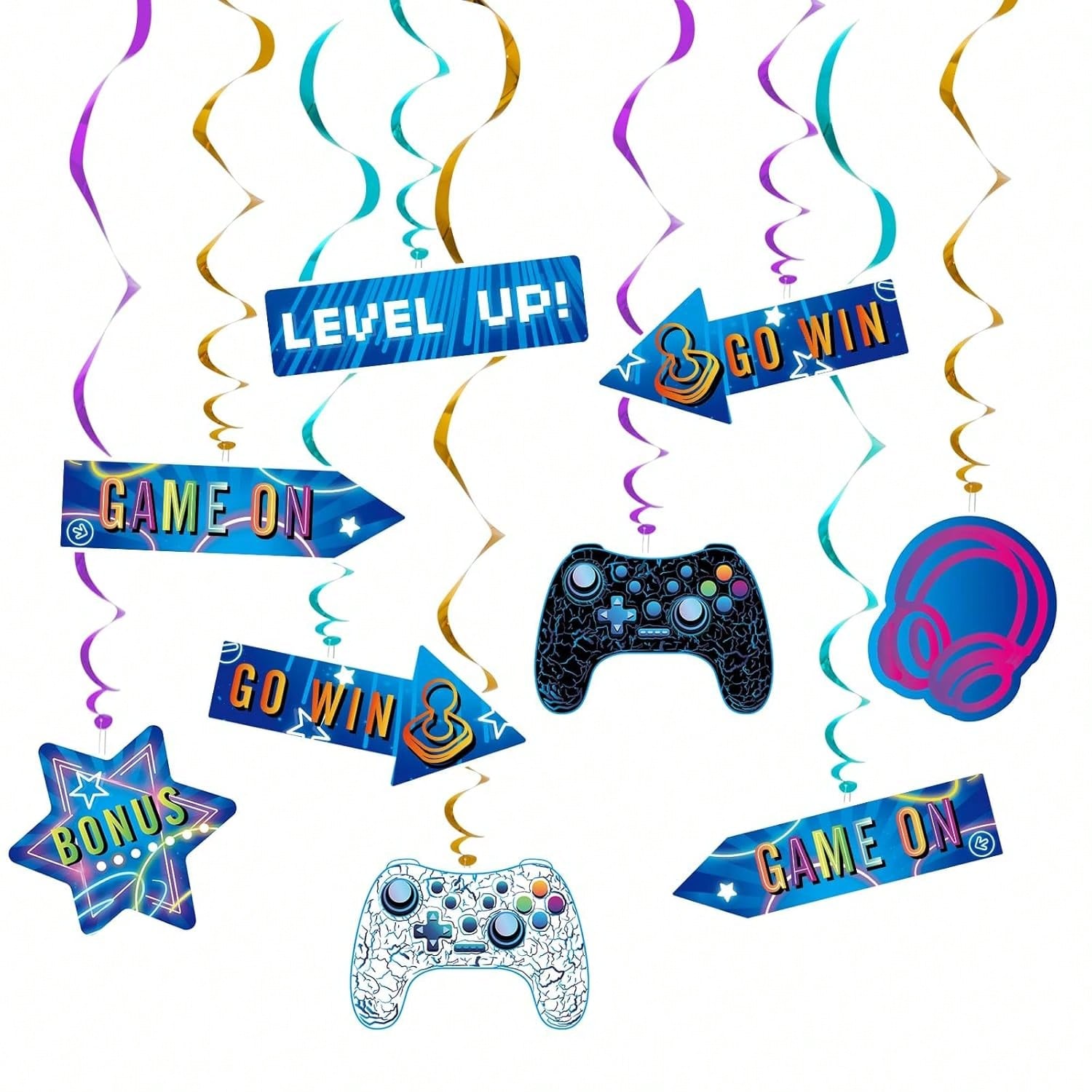 21PCS Video Game Hanging Swirls for Gamer Birthday Party Decor