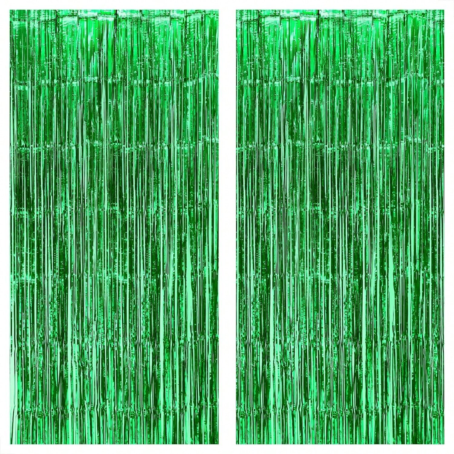 Xtralarge Green Foil Fringe Curtain 3.2x8ft Pack of 2 for Party Decor