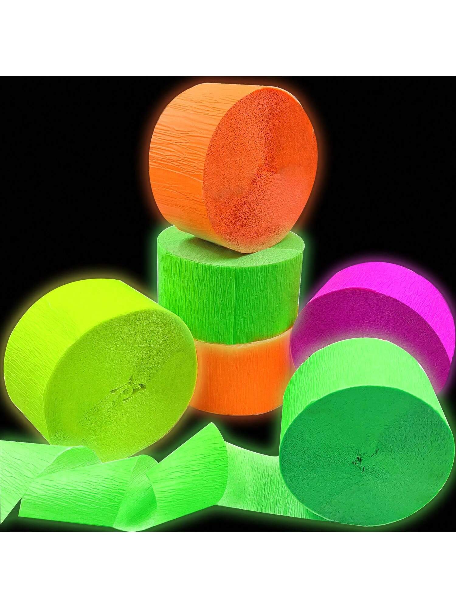 400-Foot Blacklight Party Streamers 4 Rolls UV Glow Neon Crepe Paper Decor