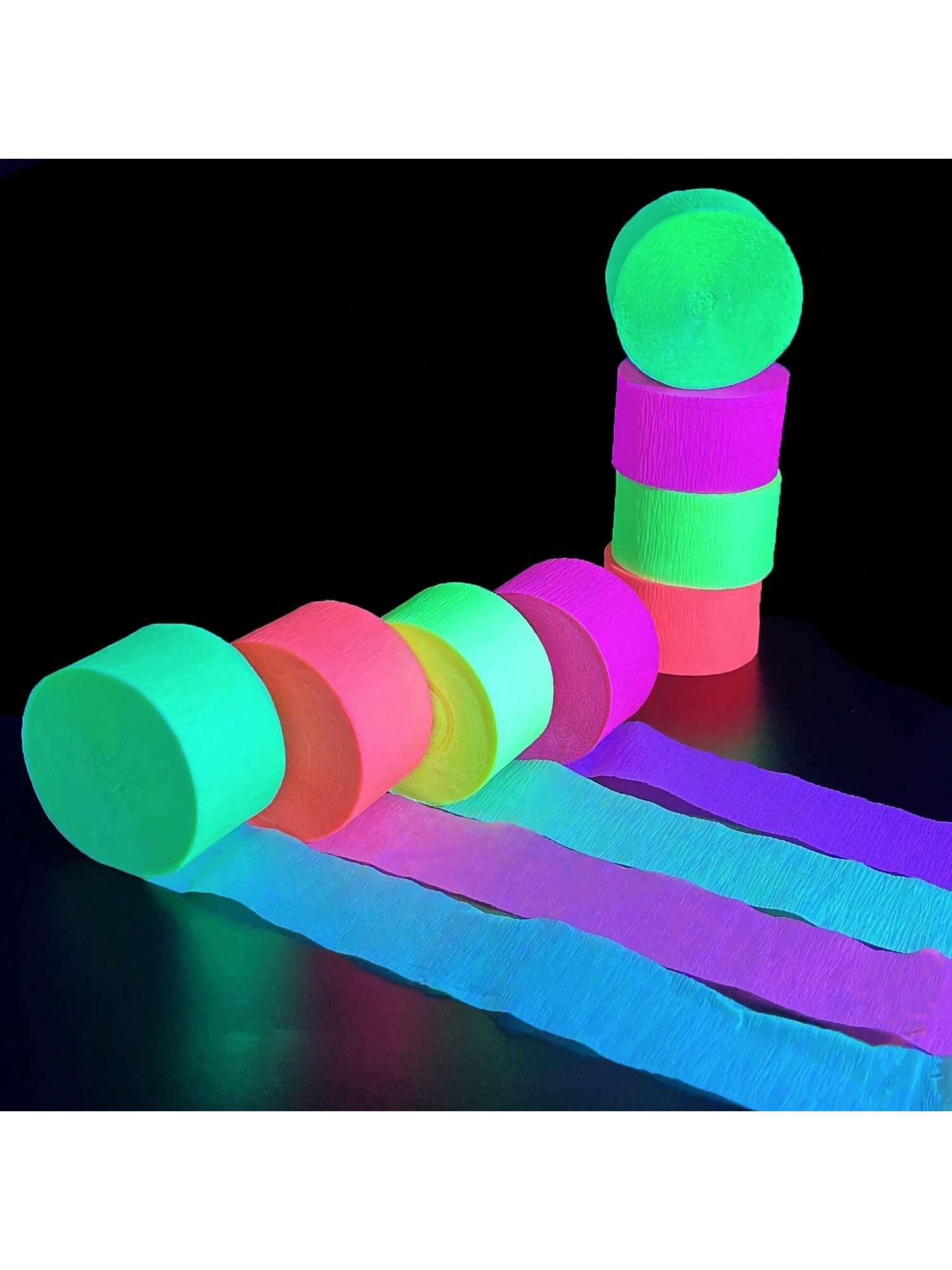 400-Foot Blacklight Party Streamers 4 Rolls UV Glow Neon Crepe Paper Decor