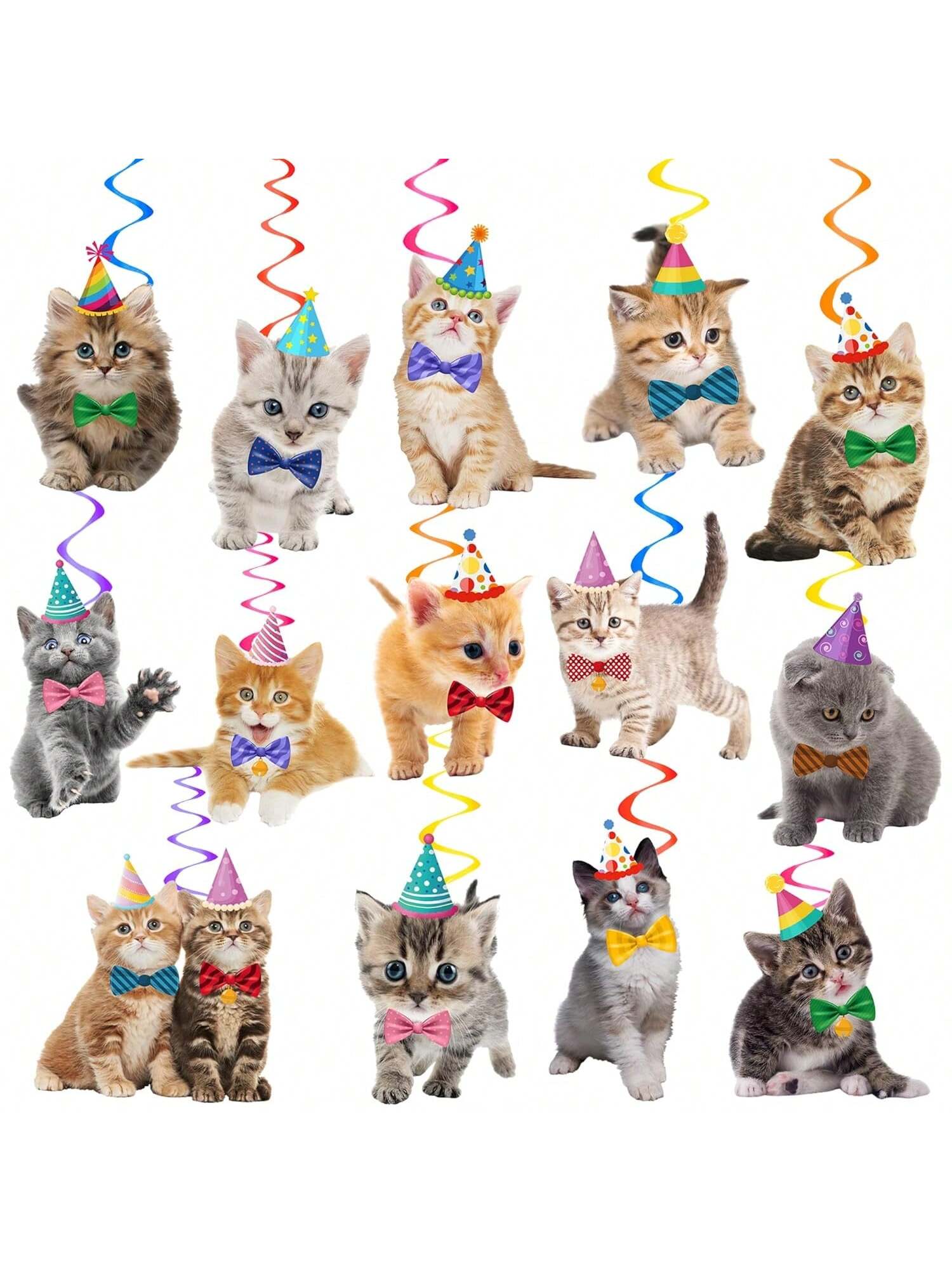 20 pcs Cat Hanging Swirl Decorations for Cat Birthday and Pet Parties