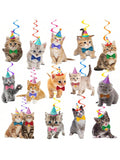 20 pcs Cat Hanging Swirl Decorations for Cat Birthday and Pet Parties