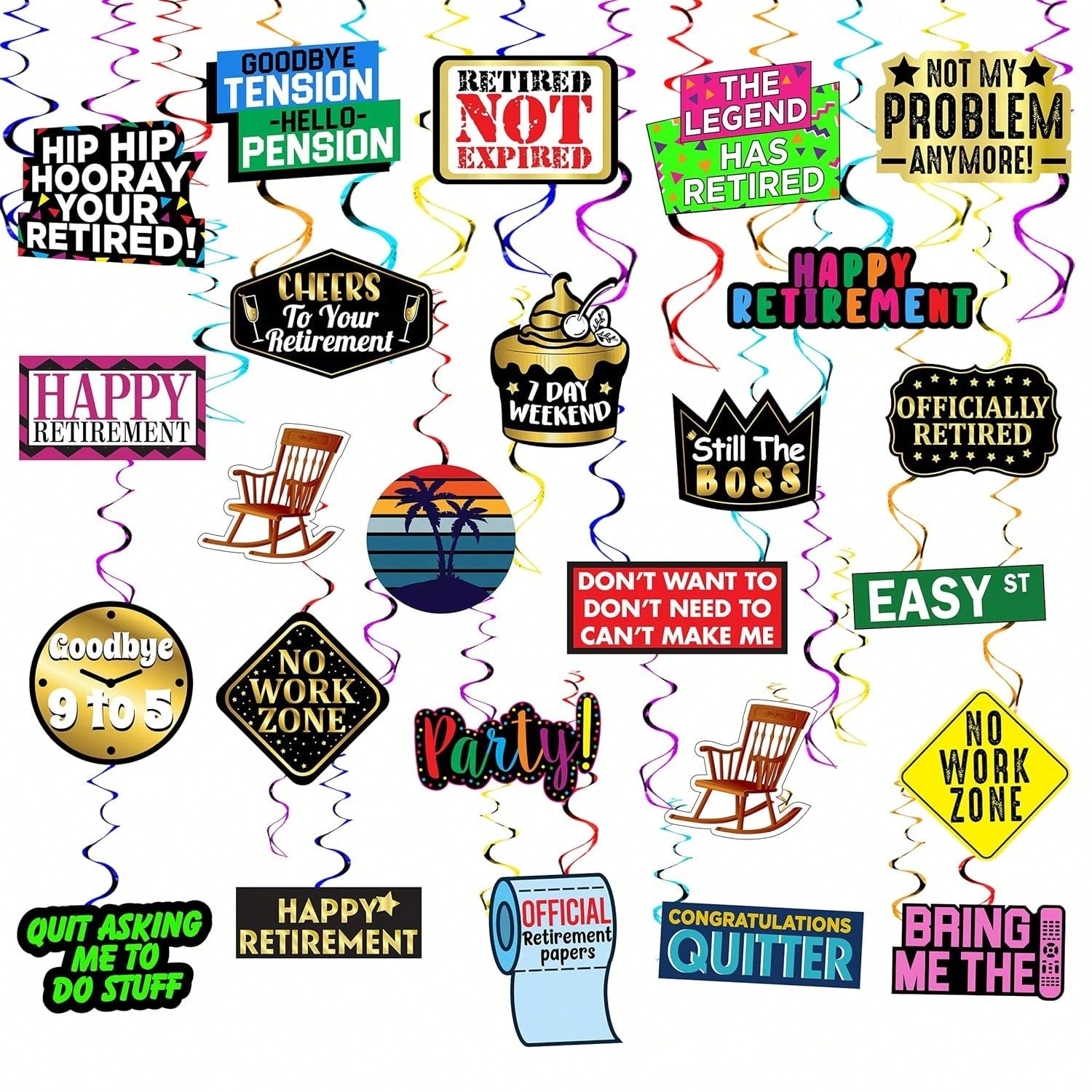 25pc Happy Retirement Hanging Swirls Party Decorations