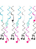 25pcs Musical Note Hanging Swirl Decorations Black White Blue Pink for Party