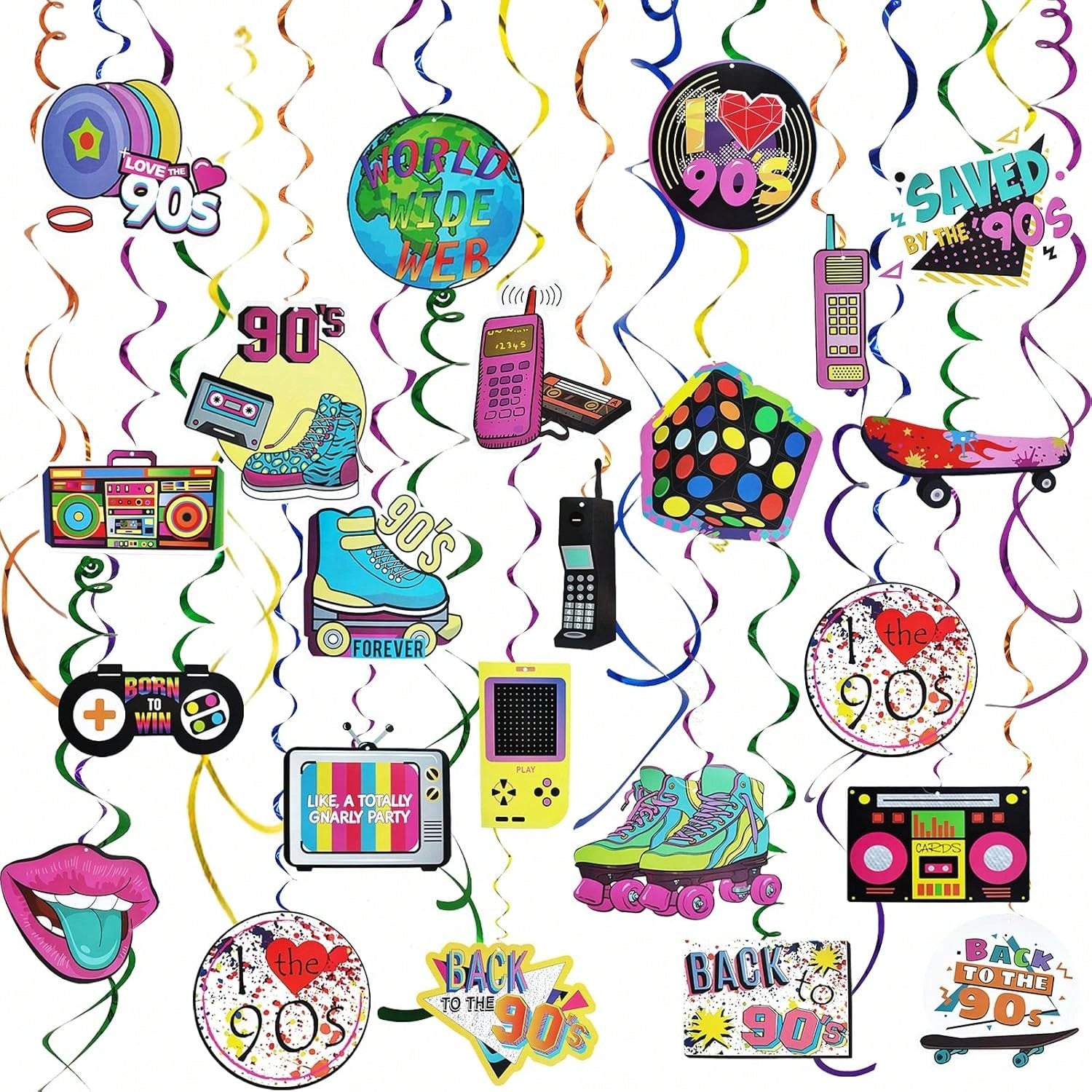 30PCS 90s Party Hanging Swirls Adults Back to 90s Birthday Decor