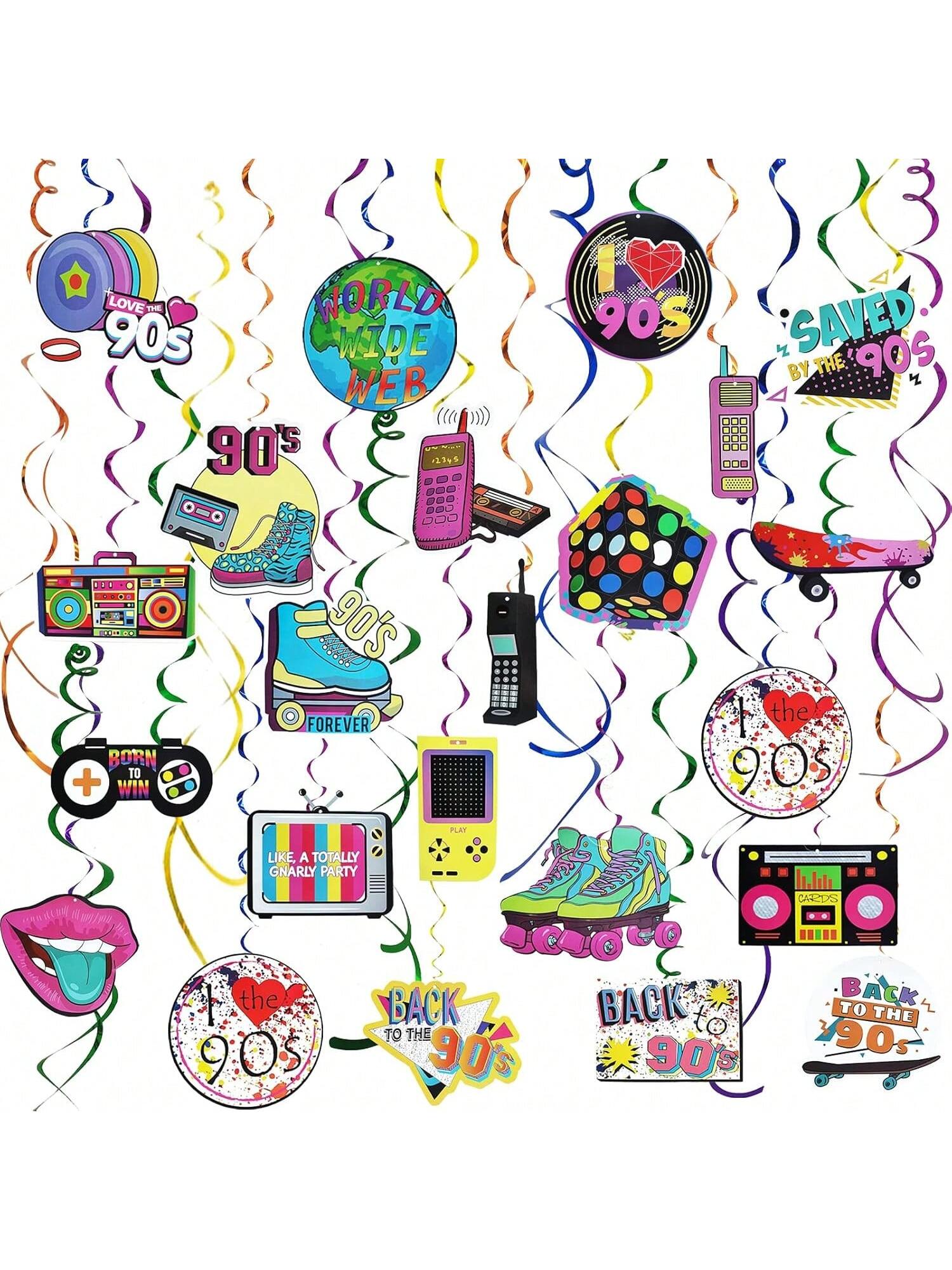 30PCS 90s Party Hanging Swirls Adults Back to 90s Birthday Decor