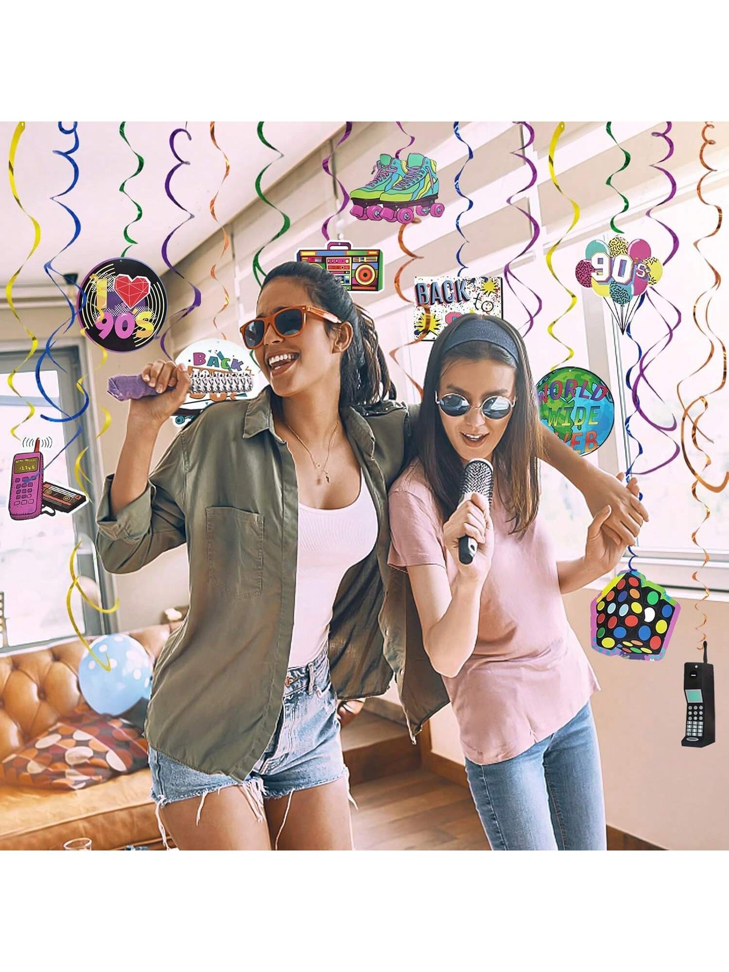 30PCS 90s Party Hanging Swirls Adults Back to 90s Birthday Decor