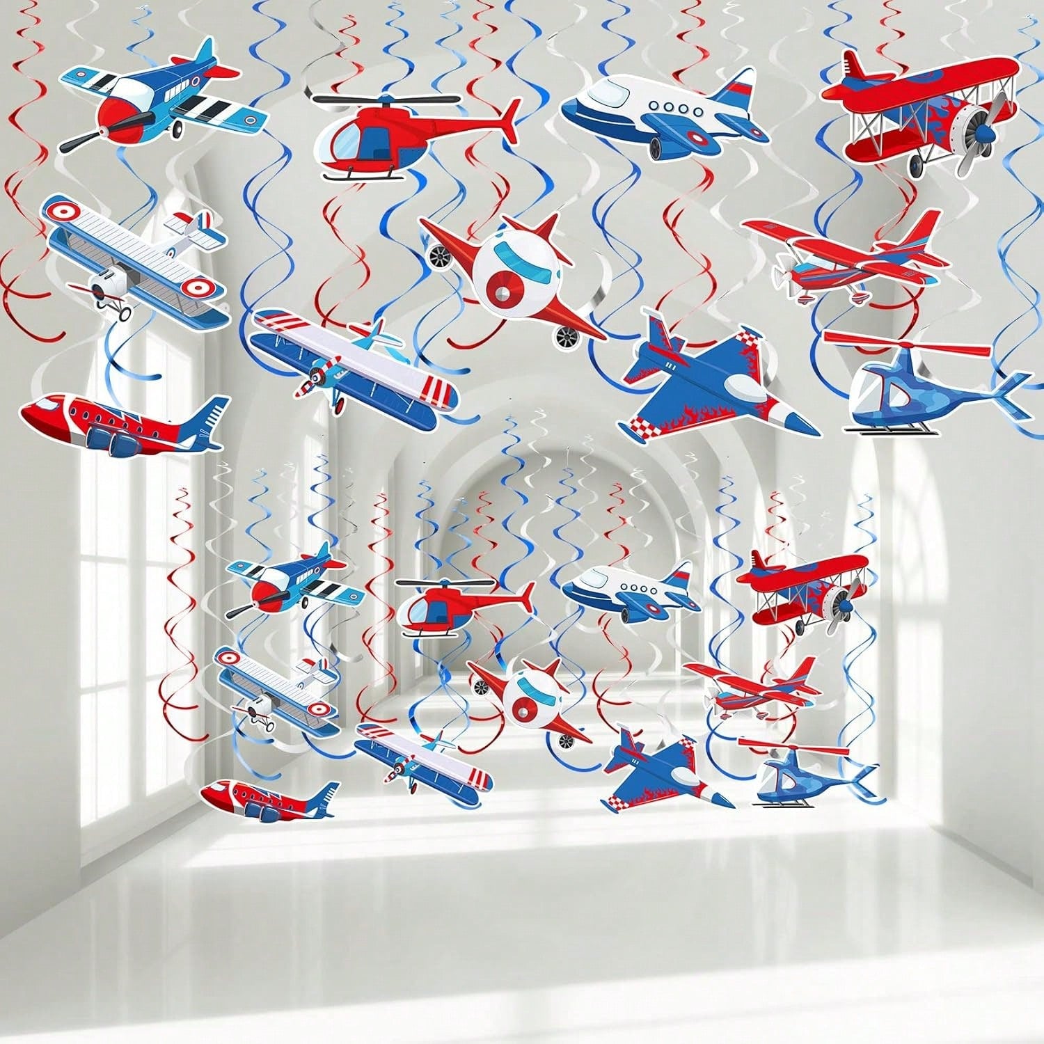 30pcs Airplane Hanging Swirl Decorations Foil Ceiling Streamers for Party